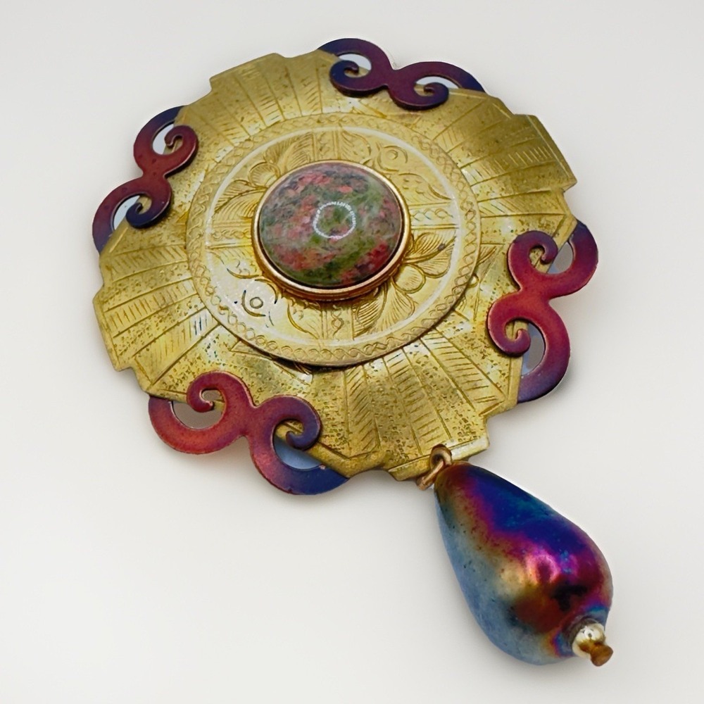 Vintage Artisan Mixed Metal Brooch Handmade in Thailand John Michael Richardson